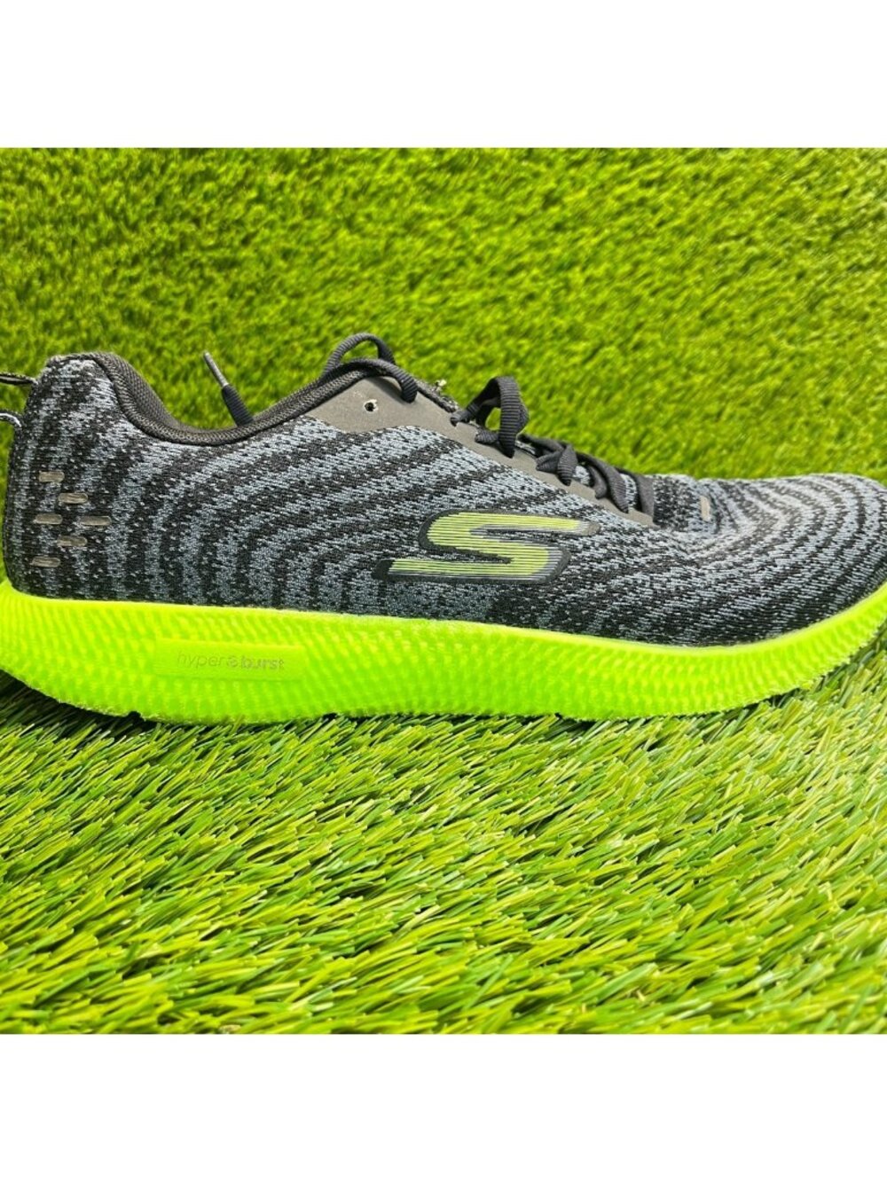 Skechers Go Run 7+ Mens Size 12 Black Lime Athletic Running Shoes Sneakers